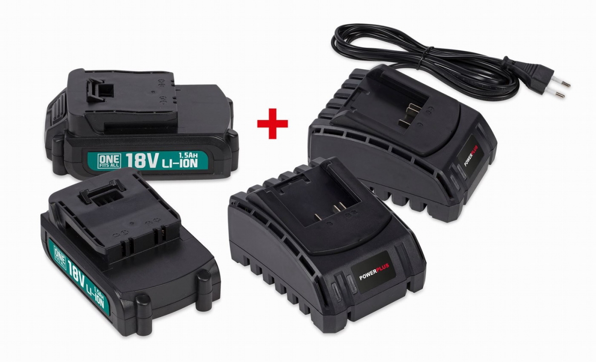 POWEB9090 Sada 2x baterie 18V LI-ION 1.5Ah  plus  2x nabíječka POWERPLUS