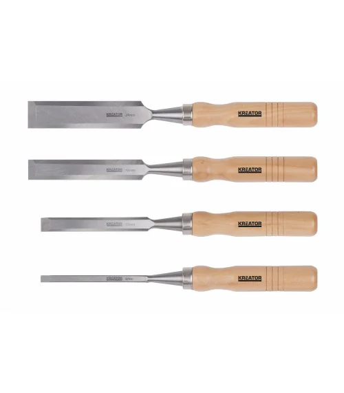 KRT461003 Dláta na dřevo sada 4ks-dřevěná rukojeť