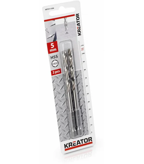 KRT011306 2 ks HSS Vrtáků do kovu HEX 5.0 x 107 mm