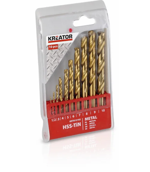 KRT012102 10 ks HSS Vrtákov do kovu TIN SET 1-10 mm