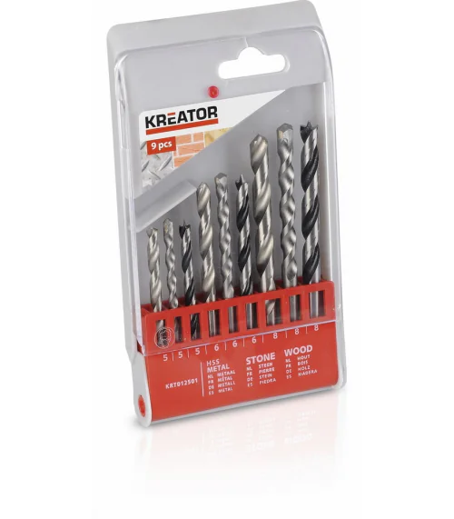 KRT012501 9 ks Vrtákov SET - kov, kameň, drevo